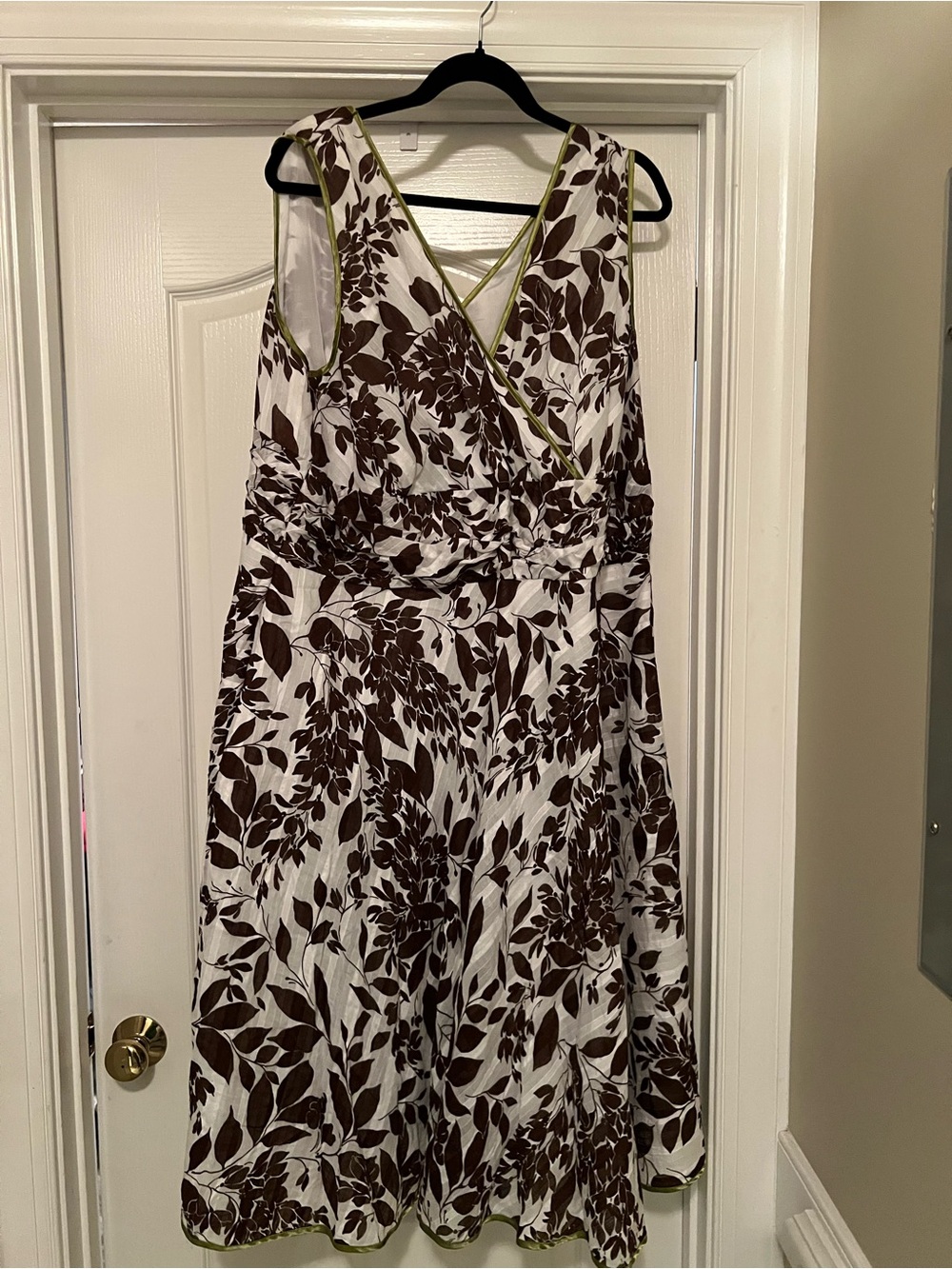 Cato White Dress with Brown Leaf Print